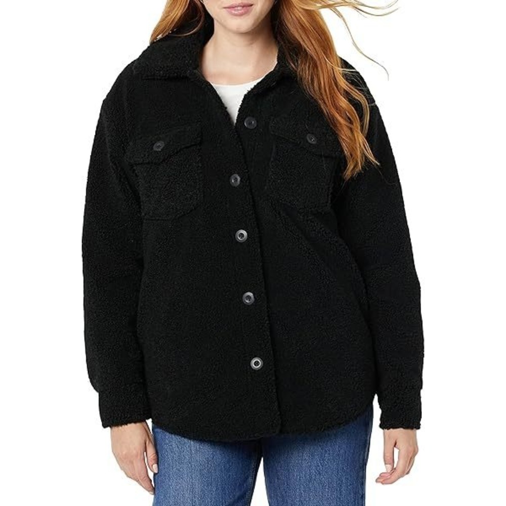 Amazon Essentials‎ Sherpa Fleece Shacket Womens Small Black NEW GTW50059FW22